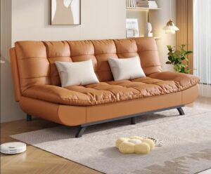 Ripplw FURNTURE Plush Sofa Bed,Convertible Futon with Armrests (Orange)