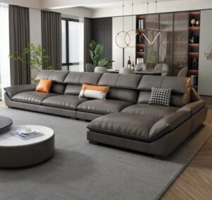 Nordic Style Modern Luxury Leather Living Room Couch (Dark Brown)