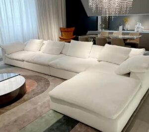 Ripple FURNITURE Modern Sectional Sofa with Ottoman, 300cm x 200cm, White Leather