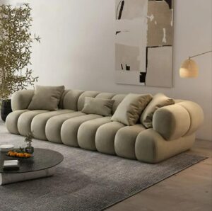 Ripple FURNITURE Modern Tufted 3-Seater Sofa, Plush Cushioned Design, Cream White (Brown)