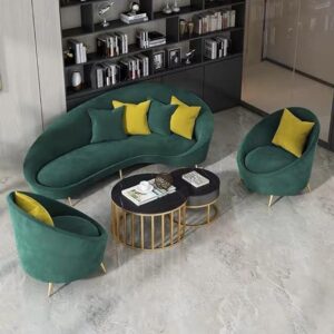 Business Luxury Velvet Sofas Hotel Arc Shape Upholstered Modern Couch (Green)