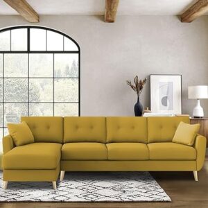"VerdeLux L-Shaped Sofa Set - 6 Seater (LHS) with Premium Velvet Upholstery" (Yellow Fabric)