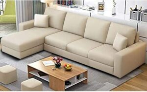 6 Seater L Shape Corner Sofa Set For Living Room (Cream)