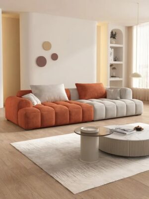 Modern Living Room Sofa Woobly Design (Orange & Off White)