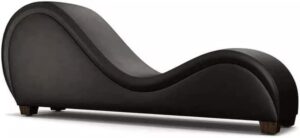 Ripple FURNITURE Curved Chaise Lounge Sofa, S-Shaped Design, Burgundy Red Upholstery, Wooden Feet (Black)