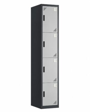 Ripple Furniture 4 Tier Metal Locker Cabinet, Tall Steel Storage Locker with 4 Individual Compartments, Ventilated Doors, Secure Handle, Name Card Holder, Office School Gym Home Storage, Dark Grey (4)