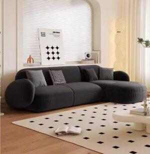 Ripple Furniture L-Shape Chenille Sofa – Modern Cream Modular Corner Couch, Comfortable Designer Living Room Furniture with Stylish Contemporary Appeal (Black)