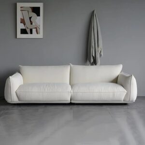 Ripple Furniture Modern Sectional Sofa, White Velvet, Large 3-Seater 225x92x70cm, Armless Design, Fixed Cushions, Living Room