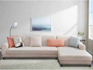 RHS 6 Seater L Shape Sofa Set For Living Room (Cream Fabric)