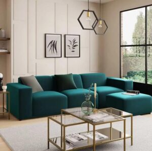Ripple FURNITURE 3 Seater Sofa with Ottoman Modern Modular Sofa Set for Living Room Furniture Green Velvet Elegance Carlos Modular Sofa