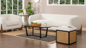 Ripple FURNITURE Modern Boucle Sofa with Contemporary Design, White Fabric Upholstery, Wooden Base, 3+1-Seater,Perfect for Living Room.