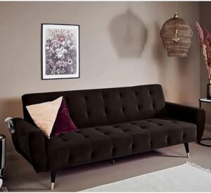 2 in 1 upholstered flip sofa bed (Dark Brown)