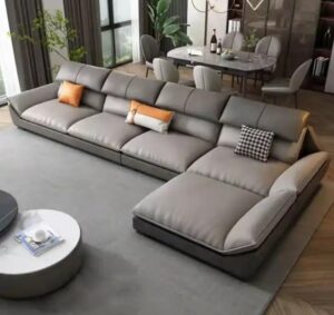 Nordic Style Modern Luxury Leather Living Room Couch (Brown & Beige)