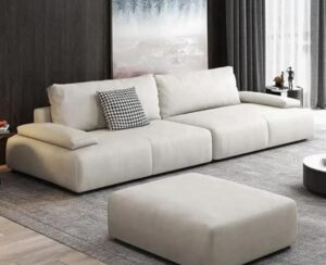 Ripple Furniture Modern PU Leather Sofa Couches with Ottoman and Pillows for Living Room, Beige