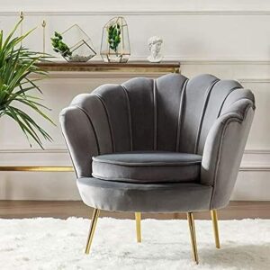 Round shaped Flower chair - Mettle legs - velvet (Grey)
