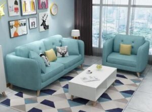 Ripple FURNITURE Modern Living Room Furniture Set, Sofa, Loveseat and Ottoman, Blue