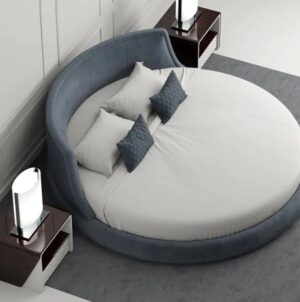 Ripple Furniture Luxury Round Double Bed for Master Bedroom – Modern Upholstered Frame with Soft Fabric and Pre-Assembled Design for Master And Guest Bed Room