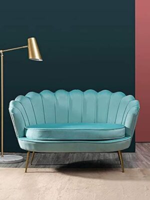 Two Seater Flower Chair - mettle legs - Velvet (Light Blue)
