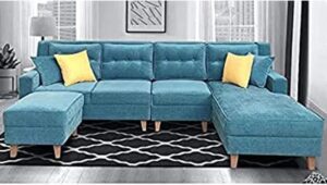 6 Seater L Shape RHS Sofa For Living Room (Sky Blue Fabric)