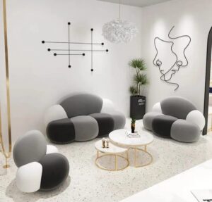 Ripple FURNITURE Modern simple living room fabric sofas (Grey and Black)