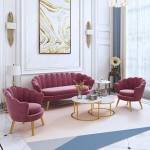 Ripple FURNITURE Modern color velvet beauty salon clothing store living room sofa set (Pink)
