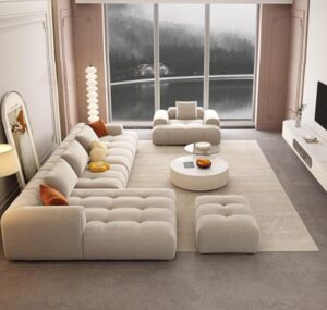 Ripple FURNITURE Modern Living Room Furniture Set, Sofa Couches with Ottoman, Sectional, Beige