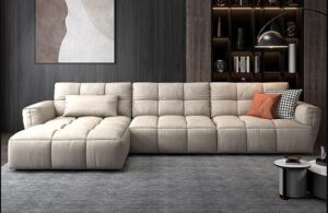 Ripple FURNITURE Modern L-Shaped Sectional Sofa, Camel Brown Velvet, 331x93 cm, Armless Design, High-Density Foam Cushions, Throw Pillows, Living Room