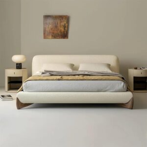 Ripple Furniture Modern Platform Bed Frame, Beige Fleece Fabric Upholstered, Wood Base, Multiple Sizes, 98cm Height