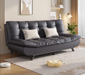 Ripplw FURNTURE Plush Sofa Bed,Convertible Futon with Armrests (Black)