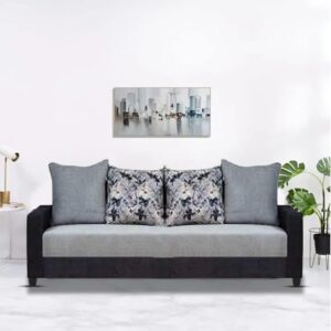 3 Seater Sofa For Living Room (Black Grey Fabric)