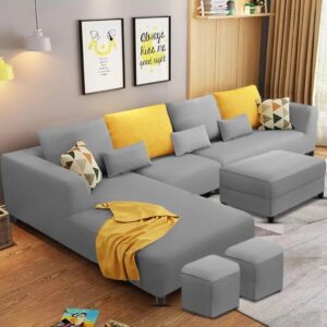 8 Seater L Shape Sofa Set With 2 Puffy For Living Room (Grey)