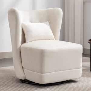 Ripple FURNITURE Modern Round Swivel Accent Chair, 360° Rotating Single Seat, Plush Upholstered, Cream White