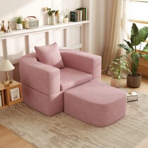 Modern Upholstered Sofa Bed with Pillow, Single Sleeper Convertible Lounge Daybed for Bedroom, Living Room and Guest Room (Pink)