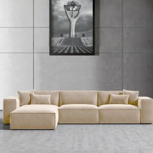 Ripple FURNITURE L-Shape Modern Style Luxury Home Couch (Right, Beige)