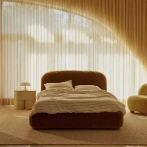 Ripple FURNITURE Modern Upholstered Platform Bed Frame with Rounded Curved Headboard, Soft Fleece Fabric, Mustard Yellow,  Wood Construction, No Box Spring Needed