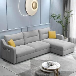 4 Seater RHS L Shape Sofa Set For Living Room (Gray Fabric)