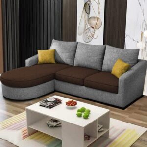EleganceEdge 4-Seater Sofa Set for Living Room (LHS) (Brown Grey)