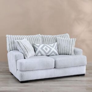 Ripple FURNITURE Grey Fabric Loveseat Sofa with Textured Back and Decorative Pillows