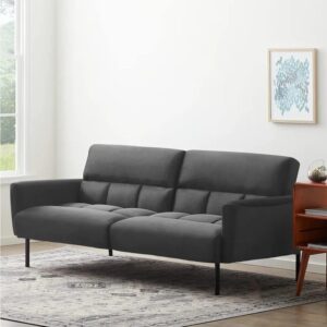 Three Seater Wooden Sofa Cum Bed for Living Room (Gray)