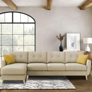 Luxury 6 Seater L Shape Sofa Set For Living Room In Premium Fabric (LHS, Cream)