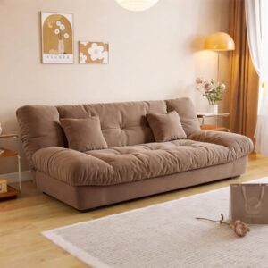 Modern Sectional Sofa, Taupe Velvet, Large , Armless Design with High-Density Foam, Fixed Cushions, Living Room, Adult