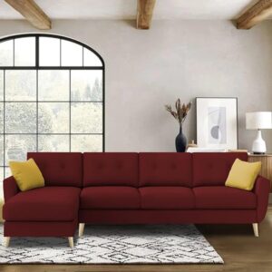 Luxury 6 Seater L Shape Sofa Set For Living Room In Premium Fabric (LHS, Maroon)