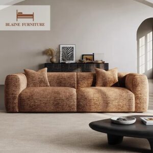 Ripple FURNITURE 3-Seater Sofa, Modern Living Room Couch, Square Arms, Textured Fabric, Beige (Brown)