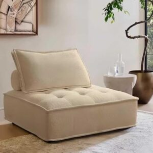 Ripple FURNITURE Modern Minimalist Floor Lounge Chair, Upholstered Tufted Armless Accent Chair, Cream