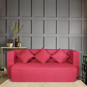 Ripple Furniture 3 Seater Sofa Cum Bed – Space-Saving Foldable Design, Premium Jute Fabric, Double Foam Comfort, with 3 Cushions (72x44x10 cm) (Maroon)
