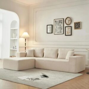Ripple FURNITURE L-Shaped Modular Fabric Sofa, Corner Sectional, Forest Green, Living Room Furniture (Beige)