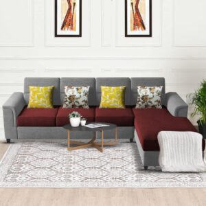 Harmony 6-Seater L-Shape Sofa Set for Living Room (Maroon Grey)