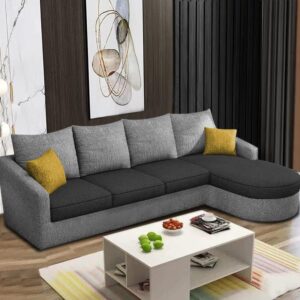 Sumptuous Serenity: The Round Lounger L-Shape 6 Seater Sofa Set for Your Living Room (RHS) (Black Grey)
