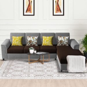 Harmony 6-Seater L-Shape Sofa Set for Living Room (Brown Grey)