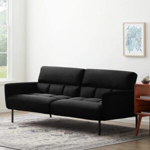 Three Seater Wooden Sofa Cum Bed for Living Room (Dark Black)